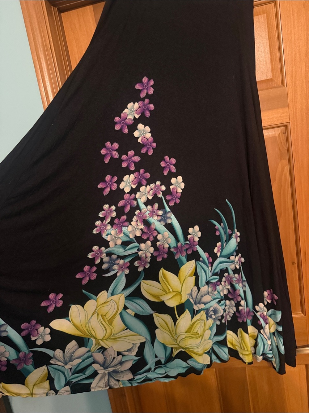 Jennifer Lopez Black Floral Maxi Skirt